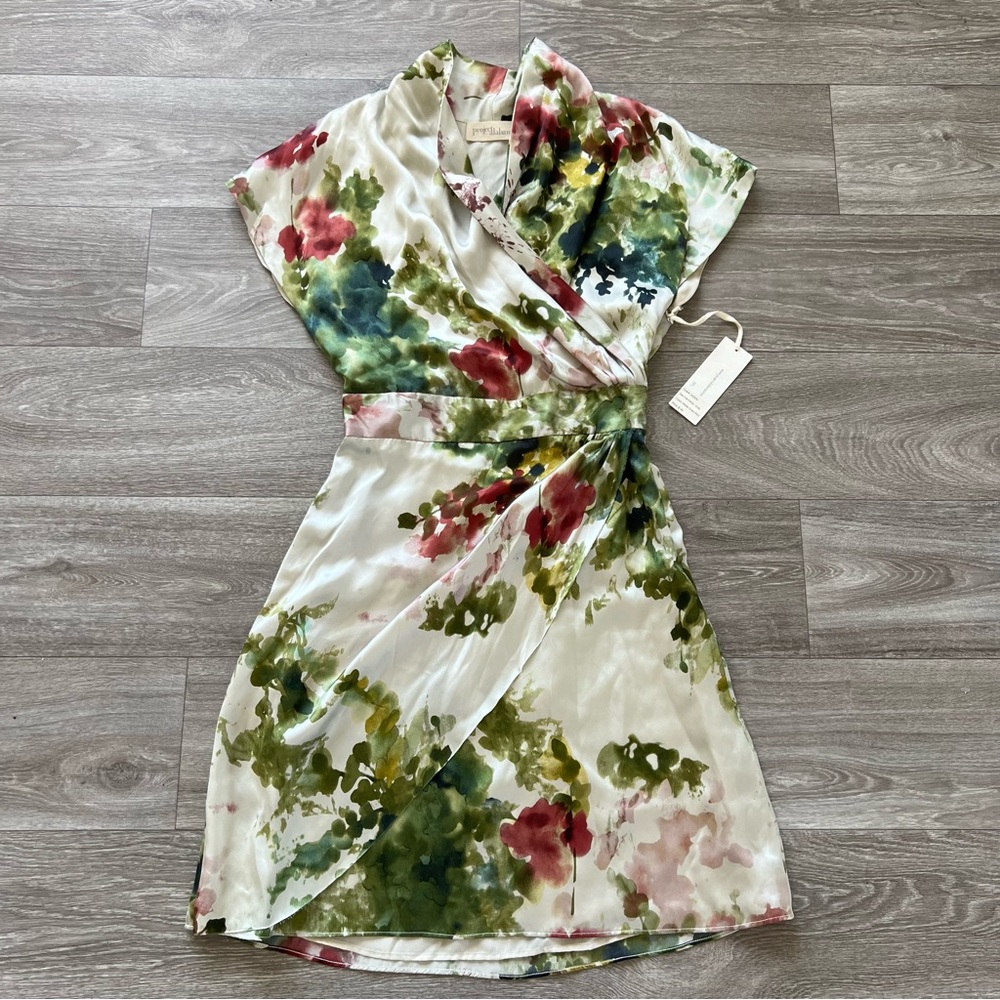 Silk Satin Floral Wrap Dress